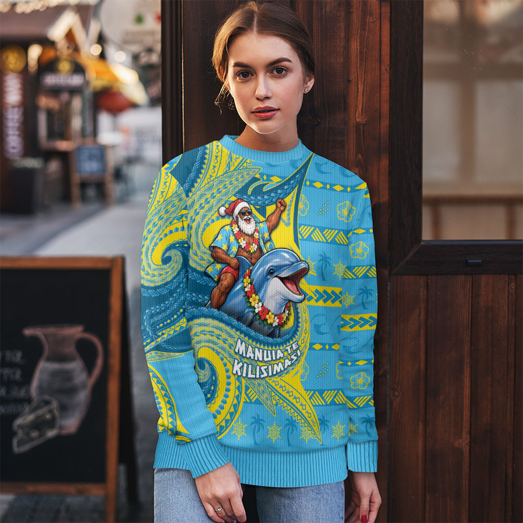 Tuvalu Christmas Ugly Christmas Sweater Santa Riding Ocean Dolphin