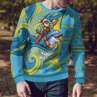 Tuvalu Christmas Ugly Christmas Sweater Santa Riding Ocean Dolphin