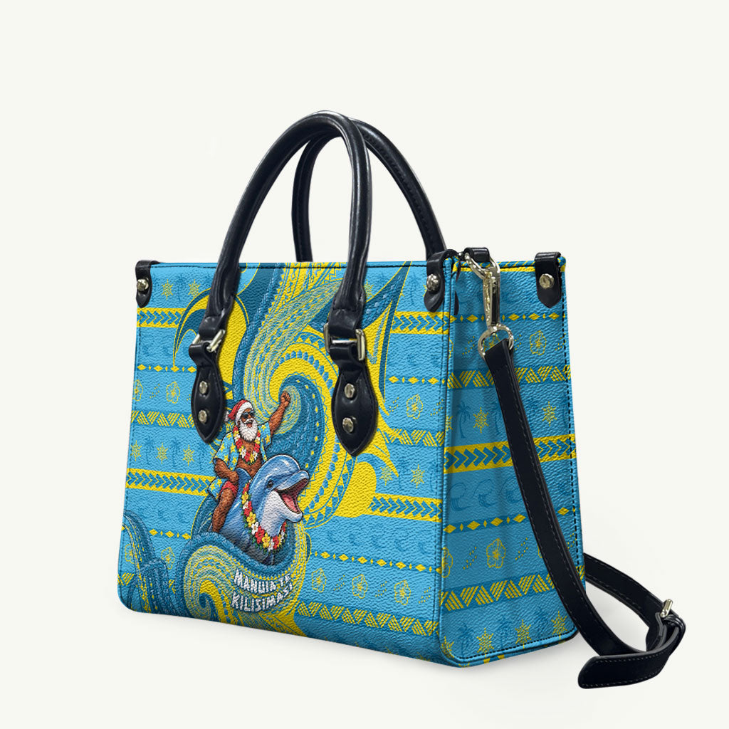 Tuvalu Christmas Leather Bag Santa Riding Ocean Dolphin DT05 Blue - Polynesian Pride
