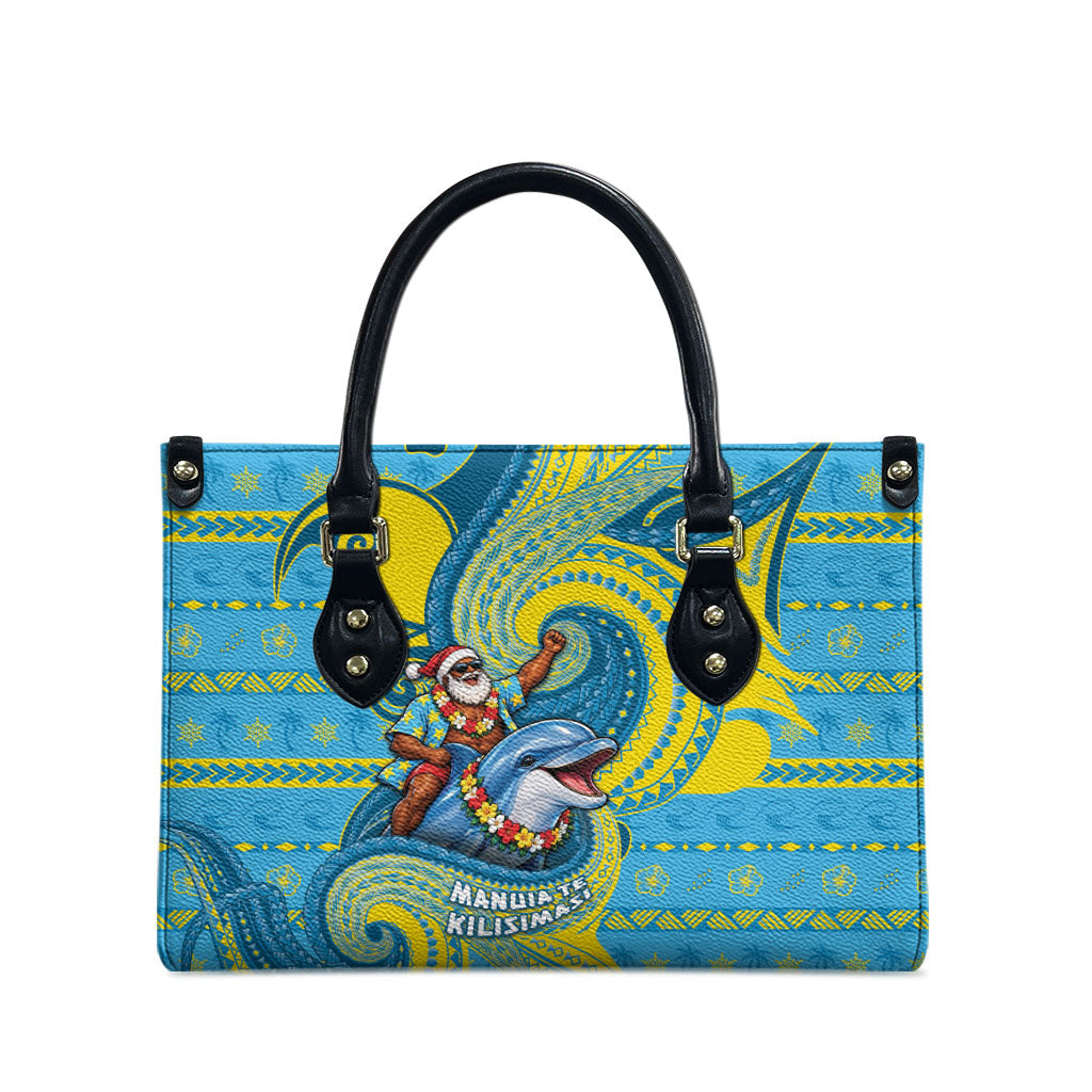 Tuvalu Christmas Leather Bag Santa Riding Ocean Dolphin