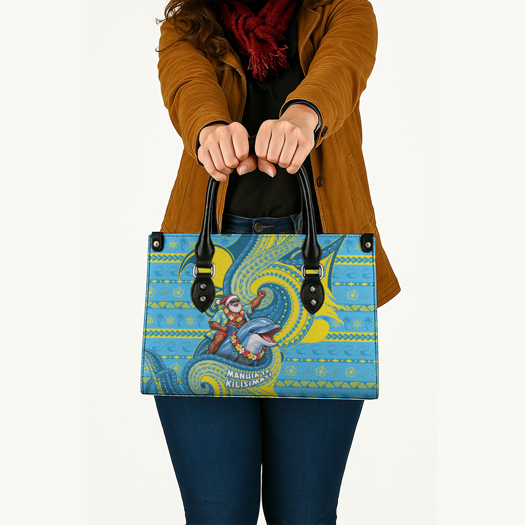 Tuvalu Christmas Leather Bag Santa Riding Ocean Dolphin