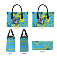 Tuvalu Christmas Leather Bag Santa Riding Ocean Dolphin