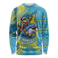 Tuvalu Christmas Long Sleeve Shirt Santa Riding Ocean Dolphin