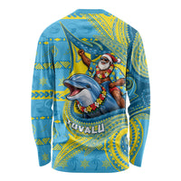 Tuvalu Christmas Long Sleeve Shirt Santa Riding Ocean Dolphin