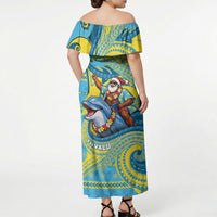 Tuvalu Christmas Off Shoulder Maxi Dress Santa Riding Ocean Dolphin DT05 - Polynesian Pride