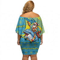 Tuvalu Christmas Off Shoulder Short Dress Santa Riding Ocean Dolphin