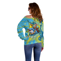 Tuvalu Christmas Off Shoulder Sweater Santa Riding Ocean Dolphin DT05 - Polynesian Pride