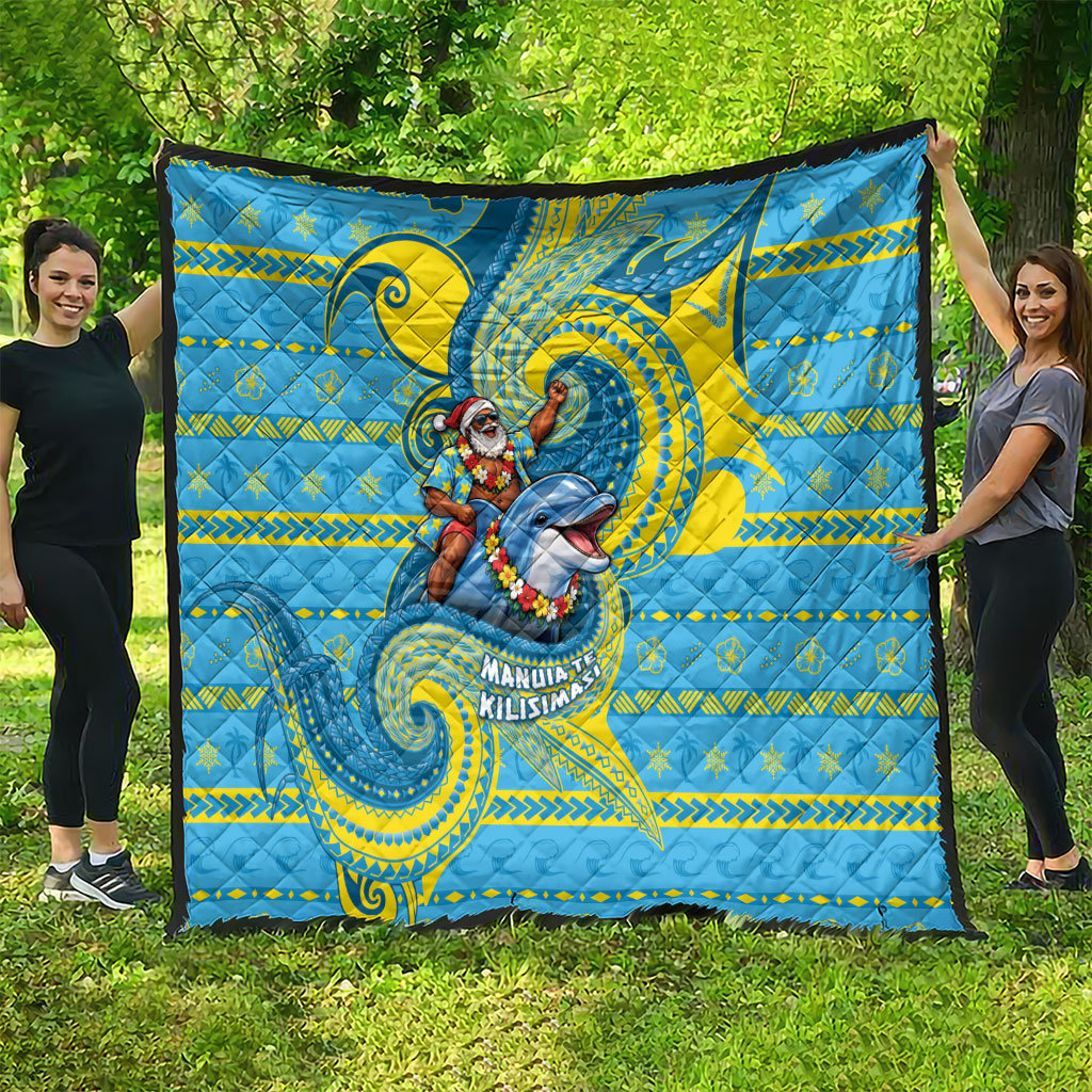 Tuvalu Christmas Quilt Santa Riding Ocean Dolphin