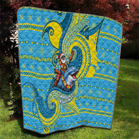 Tuvalu Christmas Quilt Santa Riding Ocean Dolphin