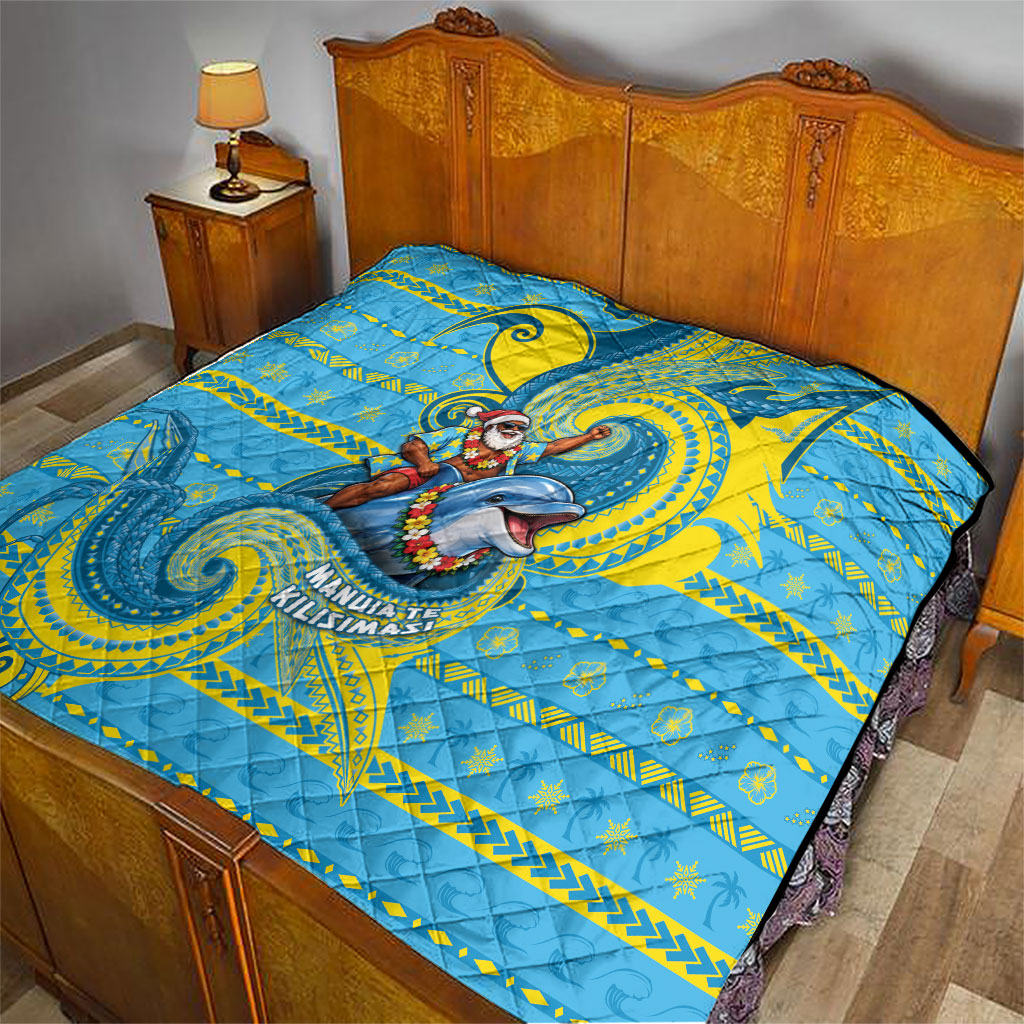 Tuvalu Christmas Quilt Santa Riding Ocean Dolphin