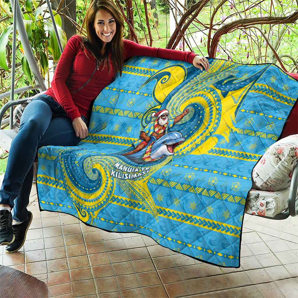 Tuvalu Christmas Quilt Santa Riding Ocean Dolphin