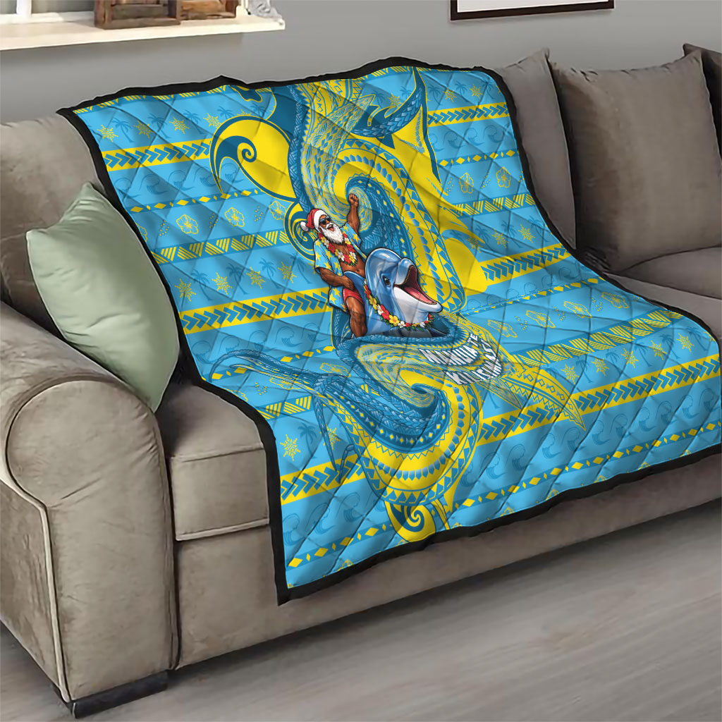 Tuvalu Christmas Quilt Santa Riding Ocean Dolphin