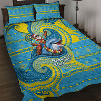 Tuvalu Christmas Quilt Bed Set Santa Riding Ocean Dolphin
