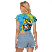 Tuvalu Christmas Raglan Cropped T Shirt Santa Riding Ocean Dolphin