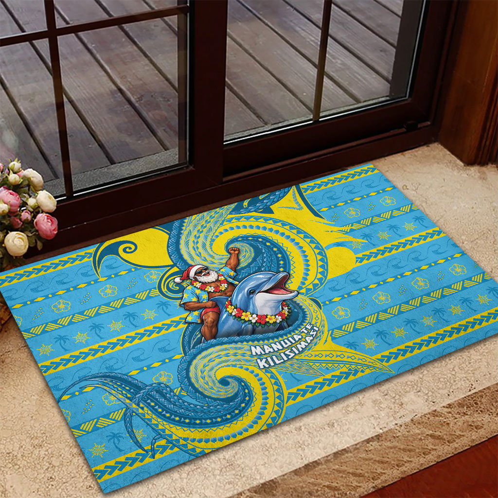 Tuvalu Christmas Rubber Doormat Santa Riding Ocean Dolphin