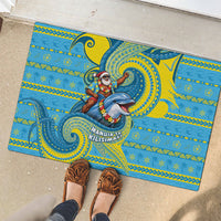 Tuvalu Christmas Rubber Doormat Santa Riding Ocean Dolphin