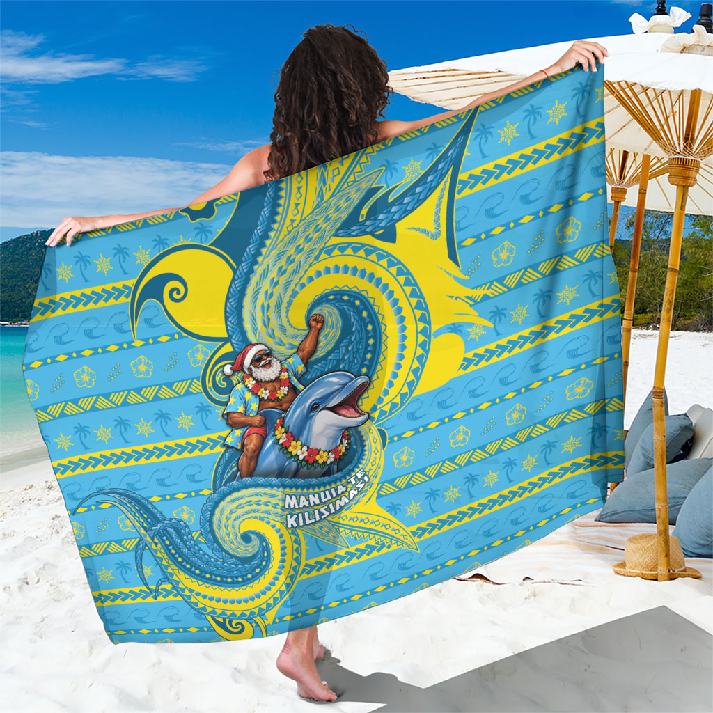 Tuvalu Christmas Sarong Santa Riding Ocean Dolphin