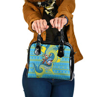 Tuvalu Christmas Shoulder Handbag Santa Riding Ocean Dolphin DT05 One Size Blue - Polynesian Pride