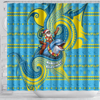 Tuvalu Christmas Shower Curtain Santa Riding Ocean Dolphin