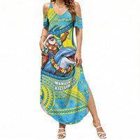 Tuvalu Christmas Summer Maxi Dress Santa Riding Ocean Dolphin