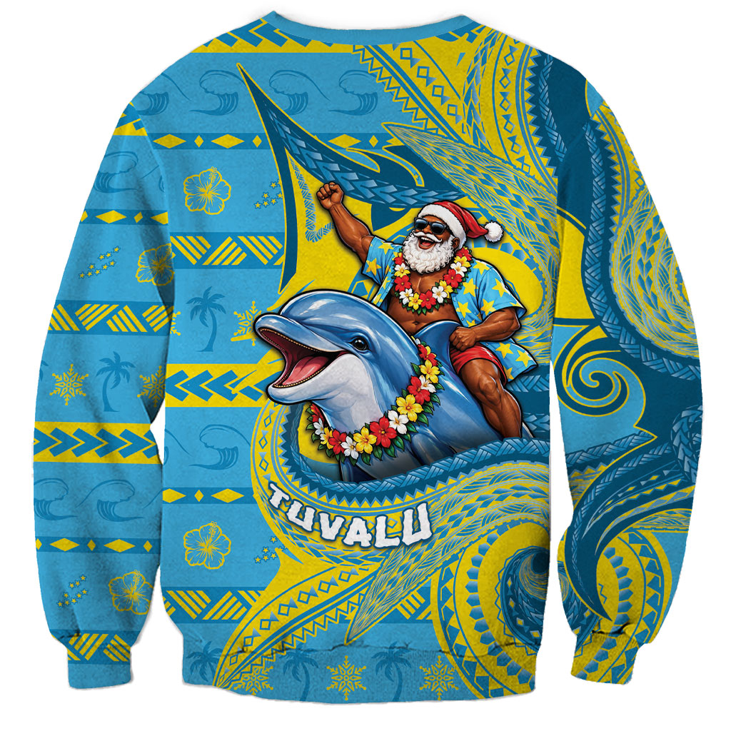 Tuvalu Christmas Sweatshirt Santa Riding Ocean Dolphin DT05 - Polynesian Pride