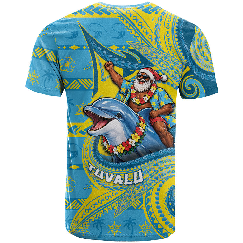 Tuvalu Christmas T Shirt Santa Riding Ocean Dolphin DT05 - Polynesian Pride