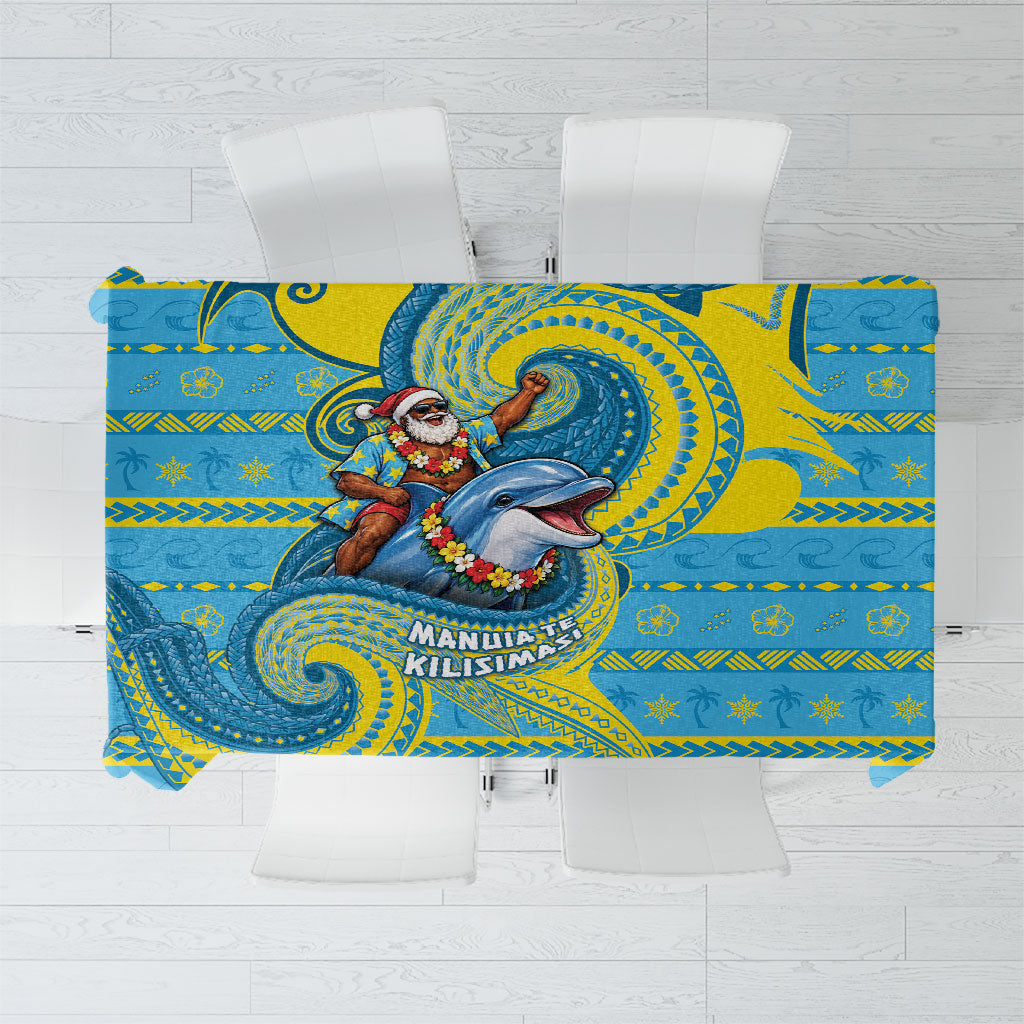 Tuvalu Christmas Tablecloth Santa Riding Ocean Dolphin