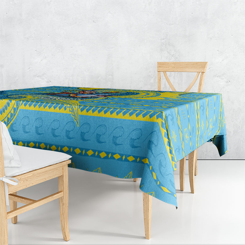 Tuvalu Christmas Tablecloth Santa Riding Ocean Dolphin