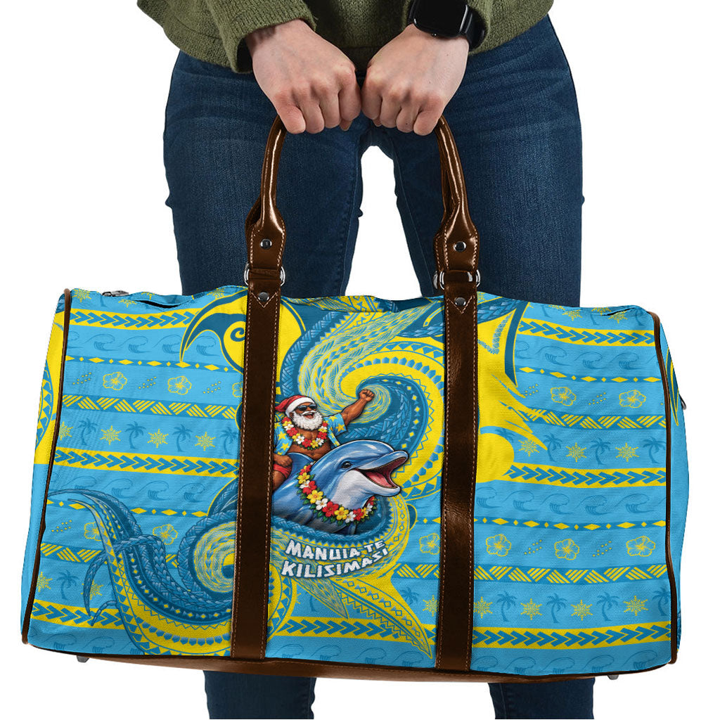 Tuvalu Christmas Travel Bag Santa Riding Ocean Dolphin DT05 Blue - Polynesian Pride