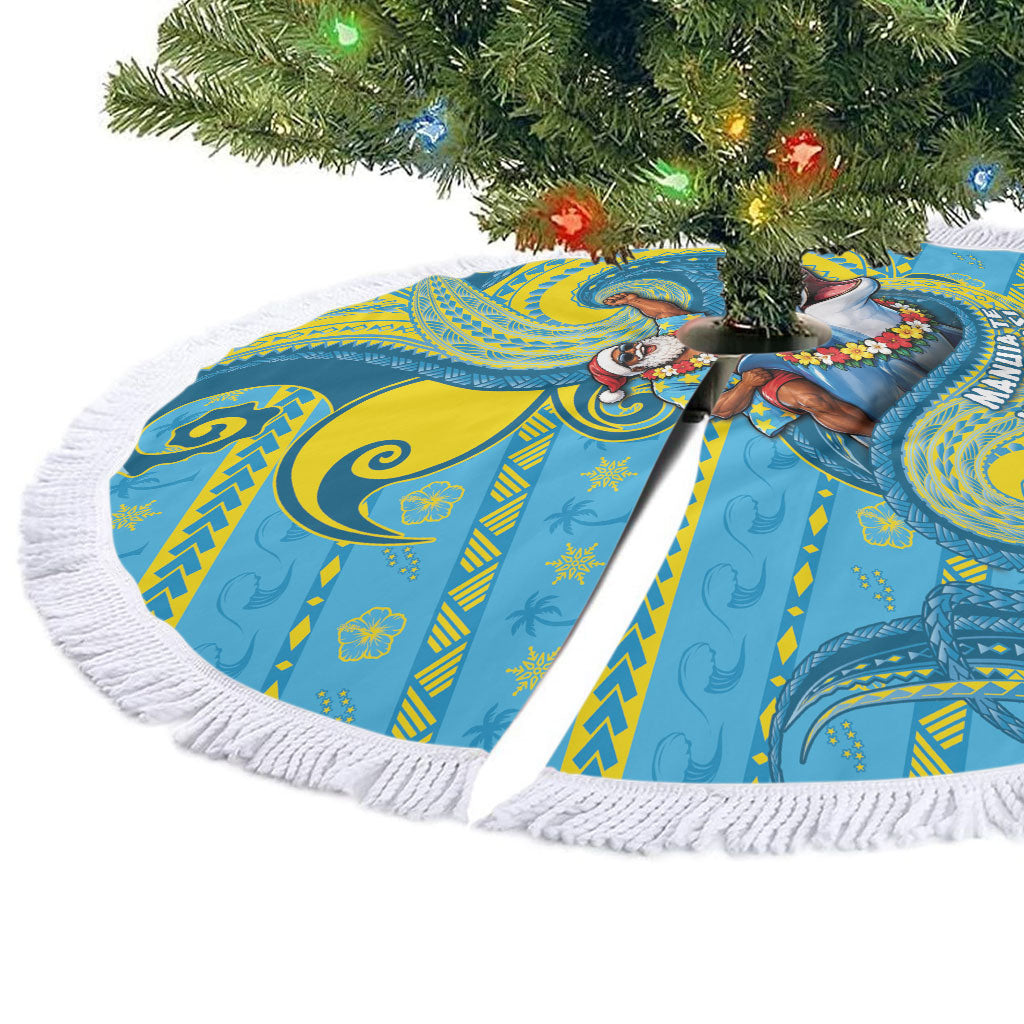 Tuvalu Christmas Tree Skirt Santa Riding Ocean Dolphin DT05 - Polynesian Pride
