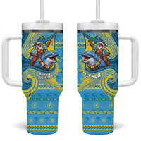 Tuvalu Christmas Tumbler With Handle Santa Riding Ocean Dolphin