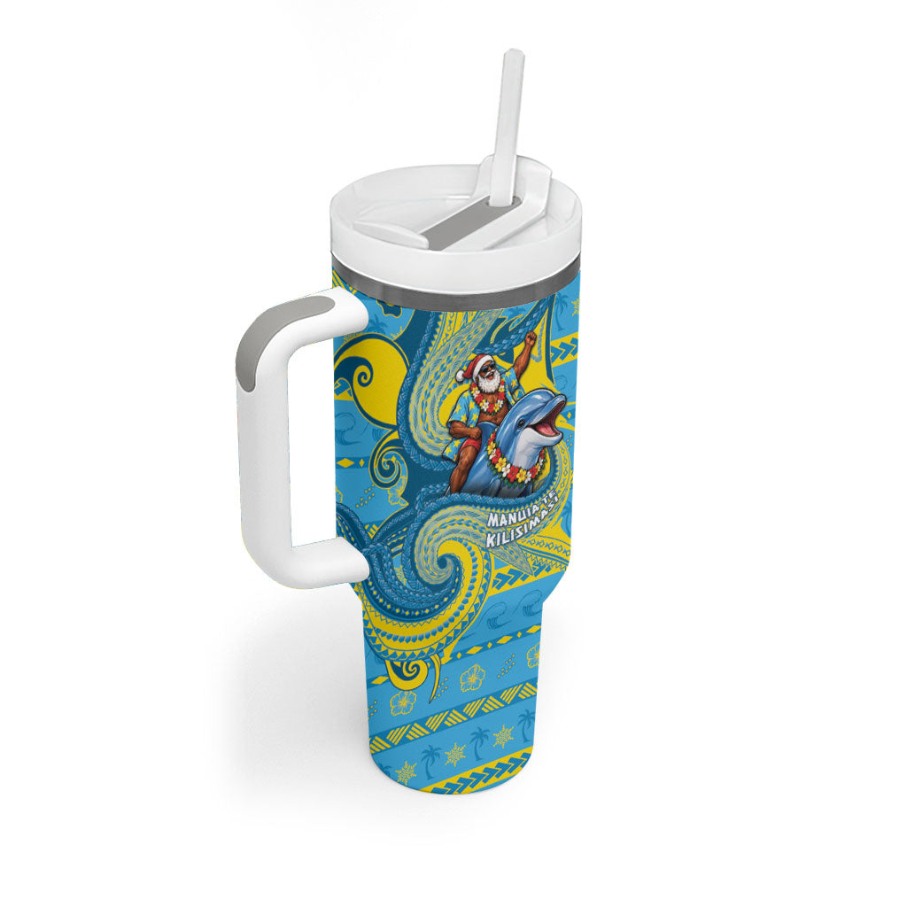 Tuvalu Christmas Tumbler With Handle Santa Riding Ocean Dolphin