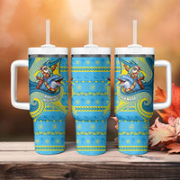 Tuvalu Christmas Tumbler With Handle Santa Riding Ocean Dolphin