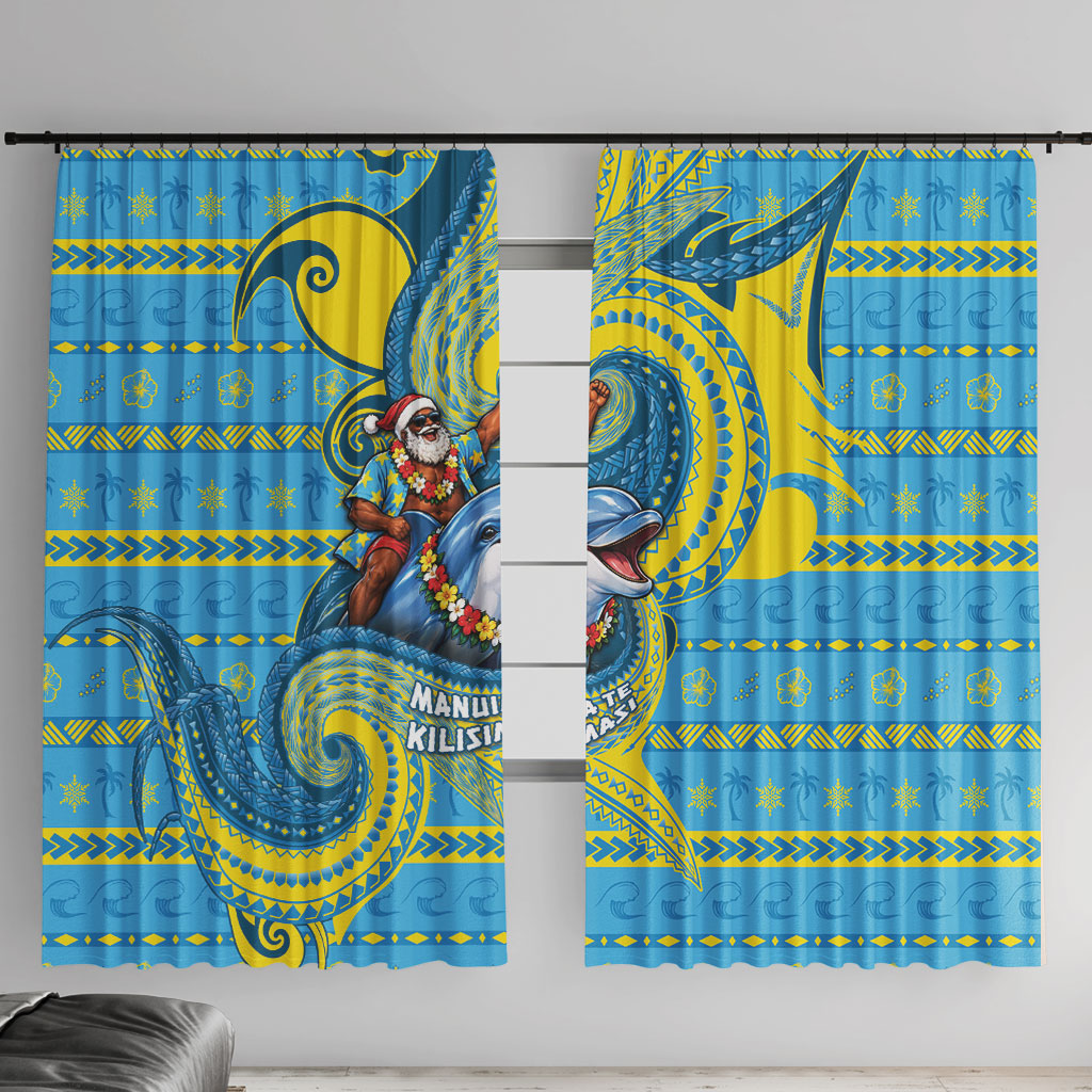 Tuvalu Christmas Window Curtain Santa Riding Ocean Dolphin