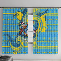 Tuvalu Christmas Window Curtain Santa Riding Ocean Dolphin