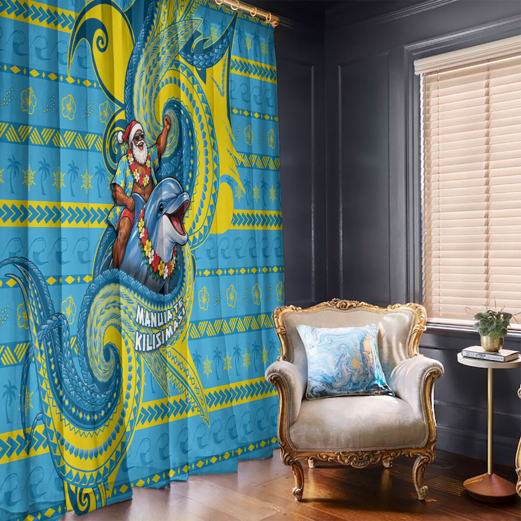 Tuvalu Christmas Window Curtain Santa Riding Ocean Dolphin