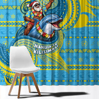 Tuvalu Christmas Window Curtain Santa Riding Ocean Dolphin