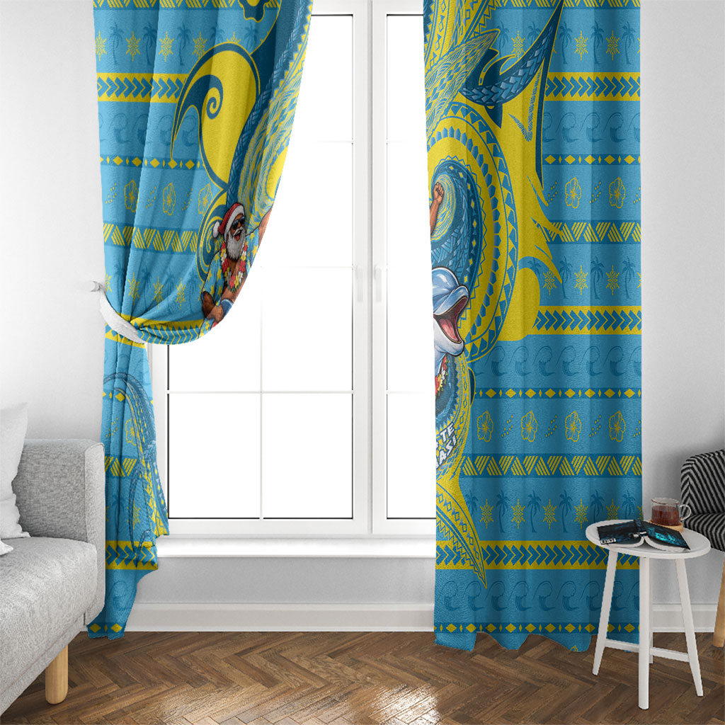 Tuvalu Christmas Window Curtain Santa Riding Ocean Dolphin