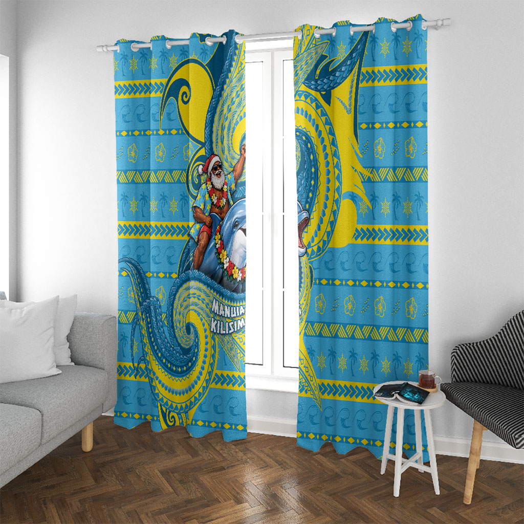 Tuvalu Christmas Window Curtain Santa Riding Ocean Dolphin
