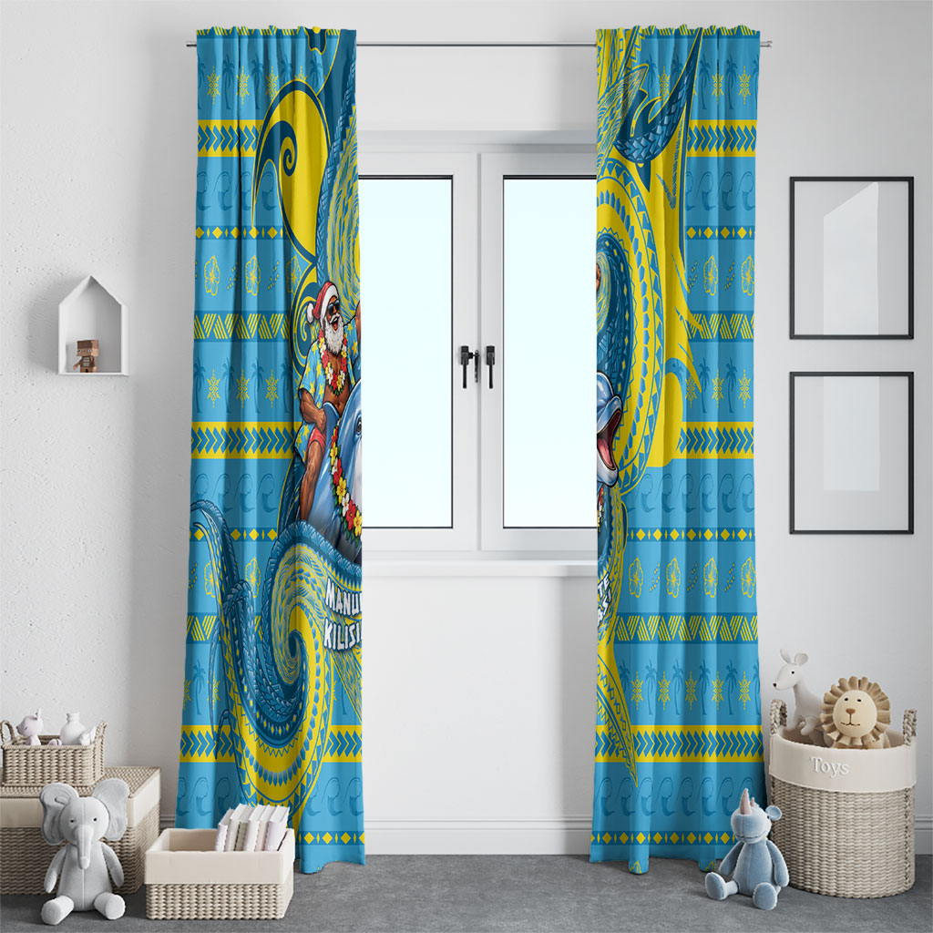 Tuvalu Christmas Window Curtain Santa Riding Ocean Dolphin
