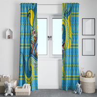 Tuvalu Christmas Window Curtain Santa Riding Ocean Dolphin