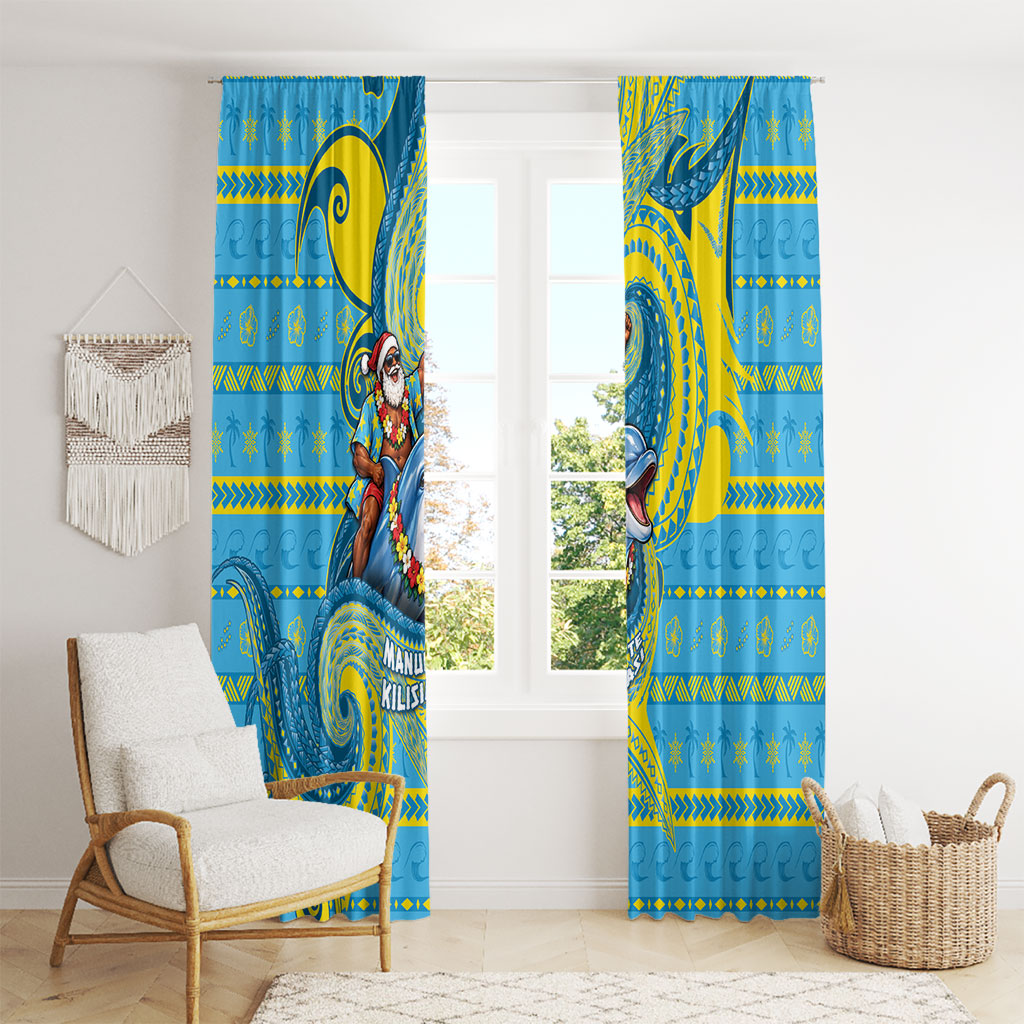 Tuvalu Christmas Window Curtain Santa Riding Ocean Dolphin