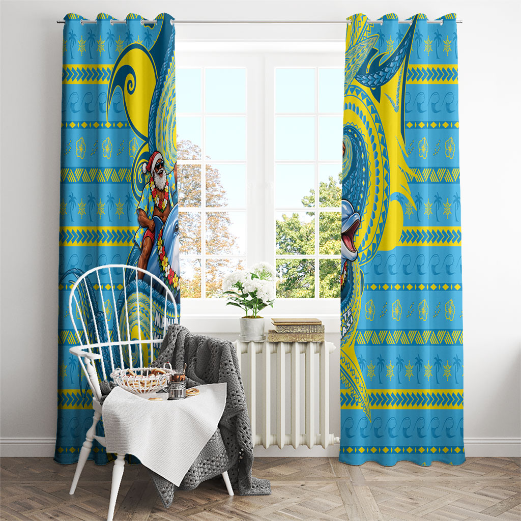 Tuvalu Christmas Window Curtain Santa Riding Ocean Dolphin