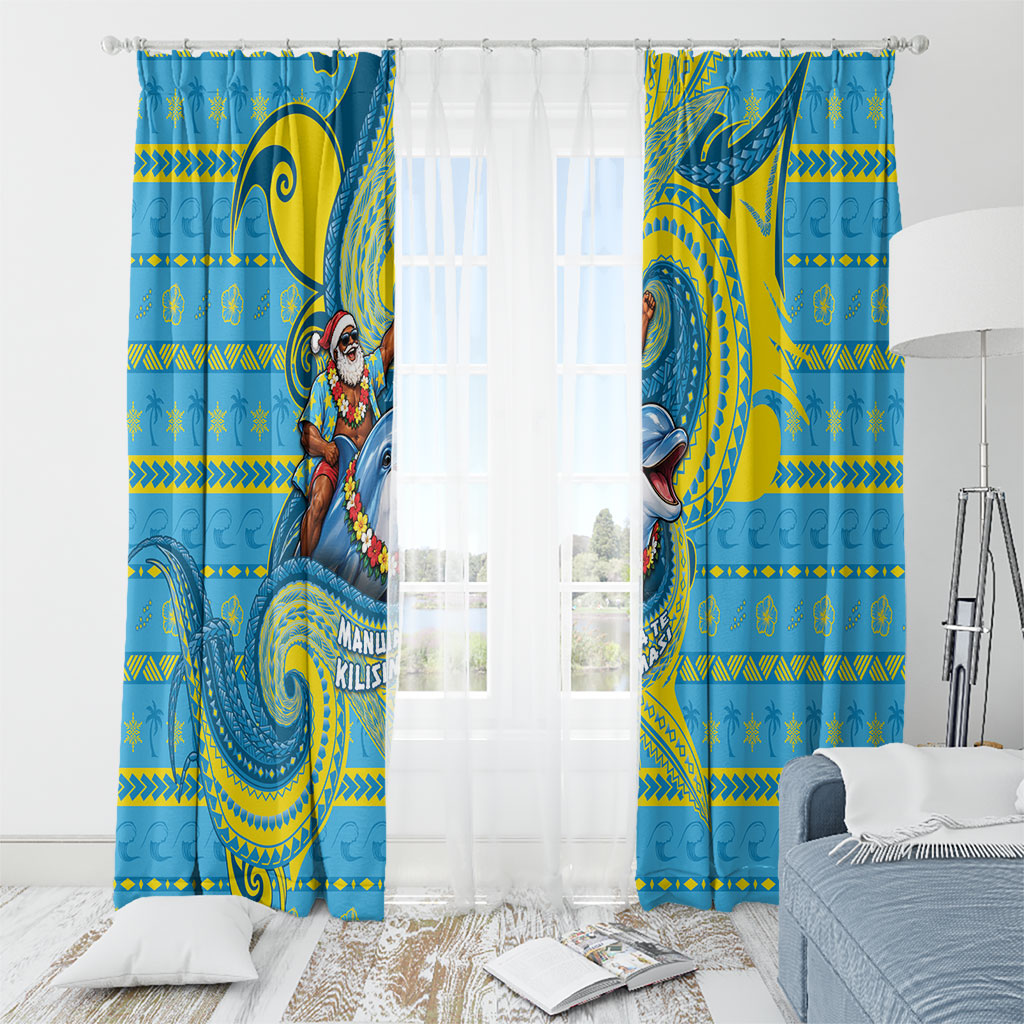 Tuvalu Christmas Window Curtain Santa Riding Ocean Dolphin