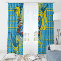 Tuvalu Christmas Window Curtain Santa Riding Ocean Dolphin