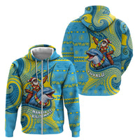 Tuvalu Christmas Zip Hoodie Santa Riding Ocean Dolphin DT05 - Polynesian Pride