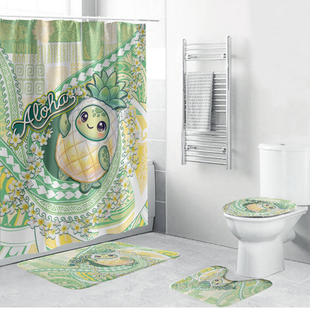 Hawaii Pineapple Bathroom Set Cute Cosplay Turtle Plumeria Spiral DT05 Bathroom Set (4 pcs) Mint - Polynesian Pride