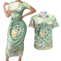 Hawaii Pineapple Couples Matching Short Sleeve Bodycon Dress and Hawaiian Shirt Cute Cosplay Turtle Plumeria Spiral DT05 Mint - Polynesian Pride