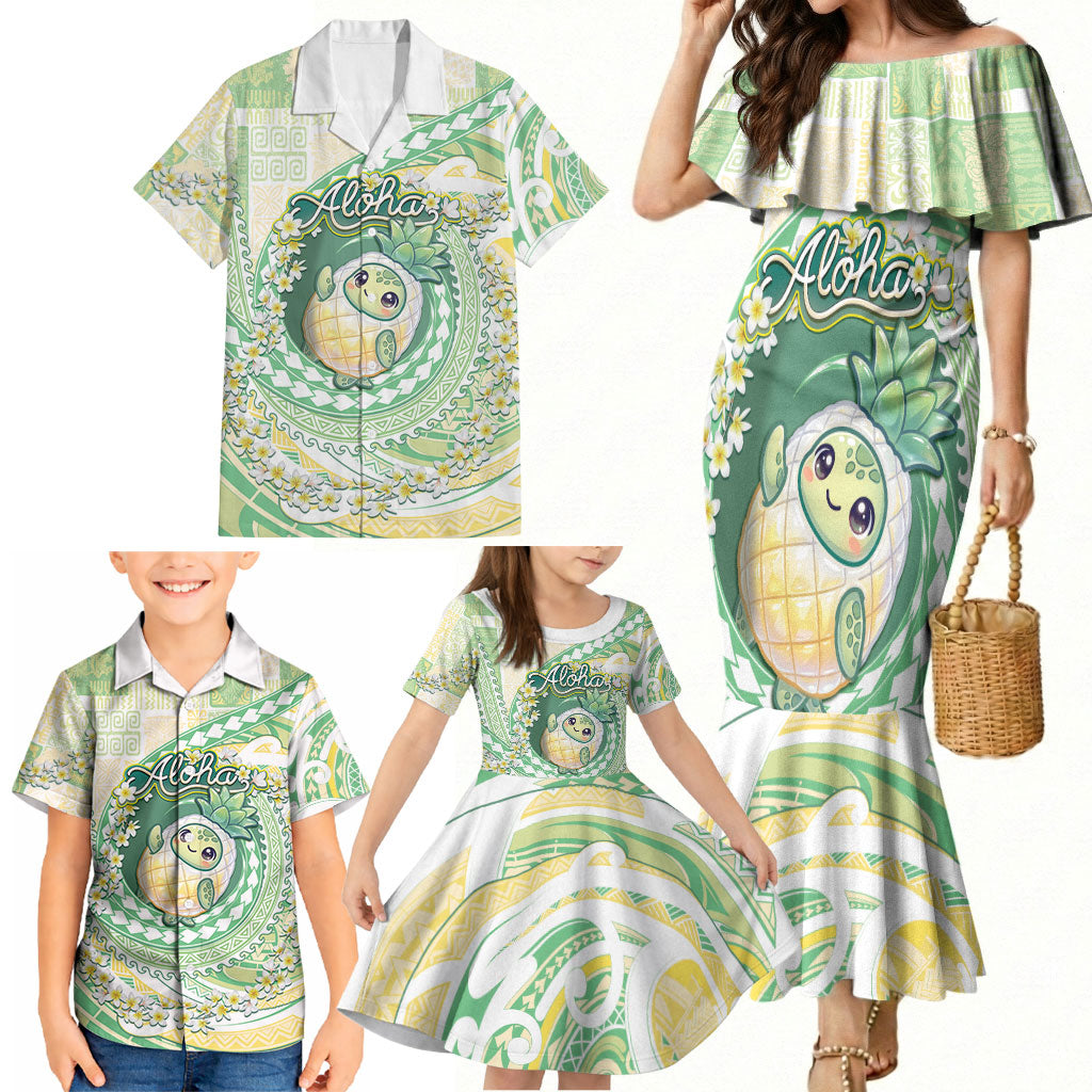 Hawaii Pineapple Family Matching Mermaid Dress and Hawaiian Shirt Cute Cosplay Turtle Plumeria Spiral DT05 - Polynesian Pride