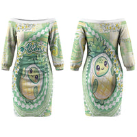 Hawaii Pineapple Family Matching Off The Shoulder Long Sleeve Dress and Hawaiian Shirt Cute Cosplay Turtle Plumeria Spiral DT05 Mom's Dress Mint - Polynesian Pride